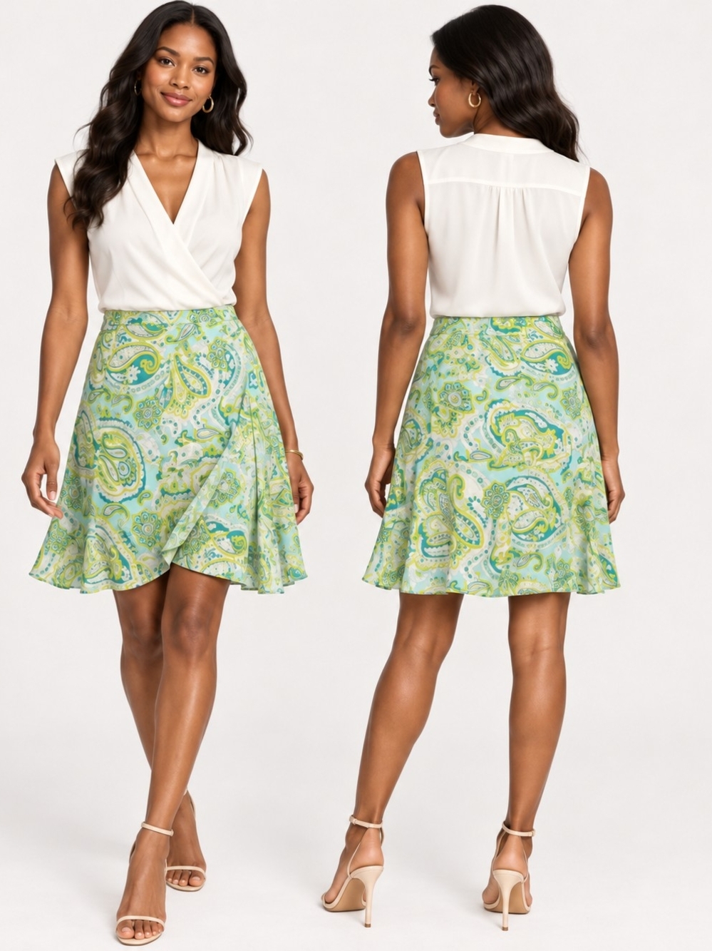 Banana Republic Silk Paisley A-Line Skirt Size 6 Aqua Lime Green Lined